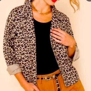 Anna Cai Leopard Jean Jacket - S brown /tan /black , cotton